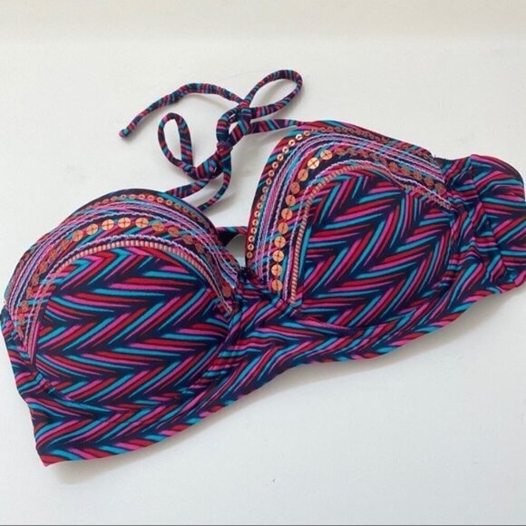 Target Xhilaration Sz Med Bikini Halter Top Multicolored Sequin Trim - Picture 1 of 5